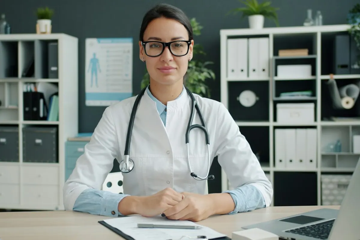 Physician at her desk ready to complete an alcohol withdrawal assessment